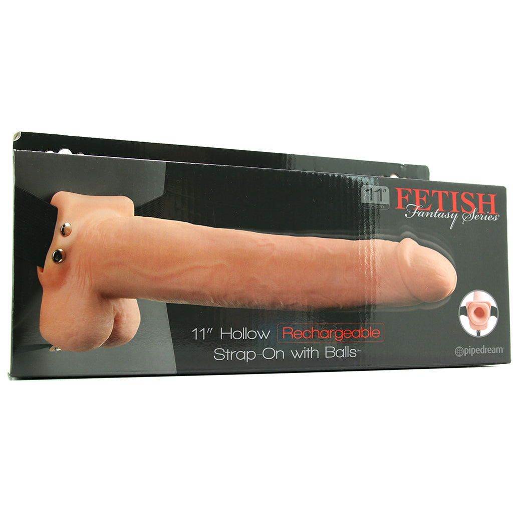 Fetish Fantasy Series 11 Inch Hollow Vibrating Strap-On with Balls in Vanilla - Vibrators - HoneyHugs Canada (View 6)