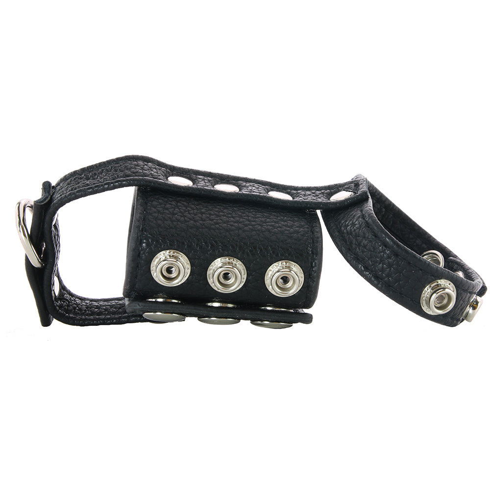 Blueline Men's Elite Faux Leather Cock Ring with 2-Inch Ball Stretcher & Weight