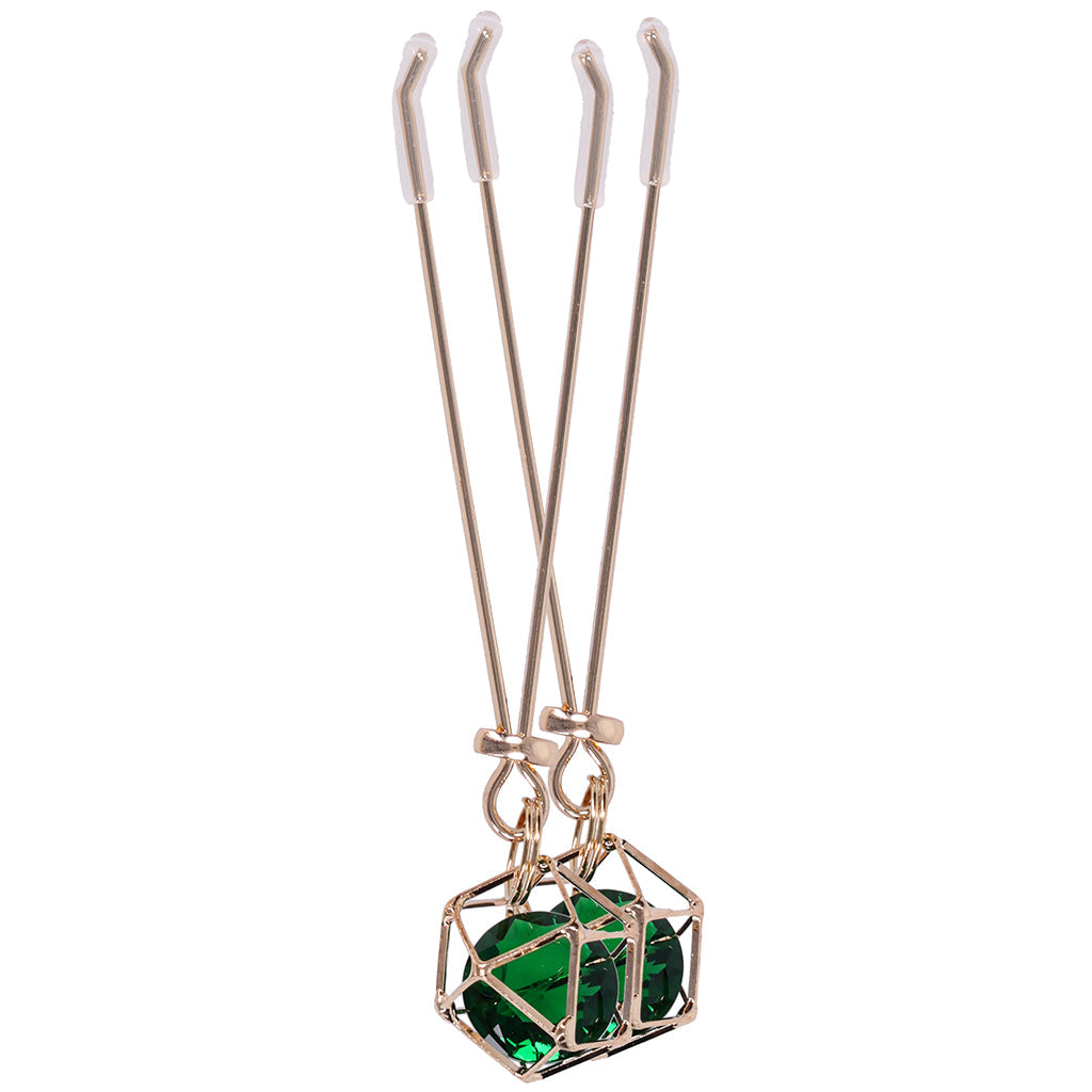 Indica Crystal Nipple Clips by Sex & Mischief - Adjustable Emerald & Gold Luxury