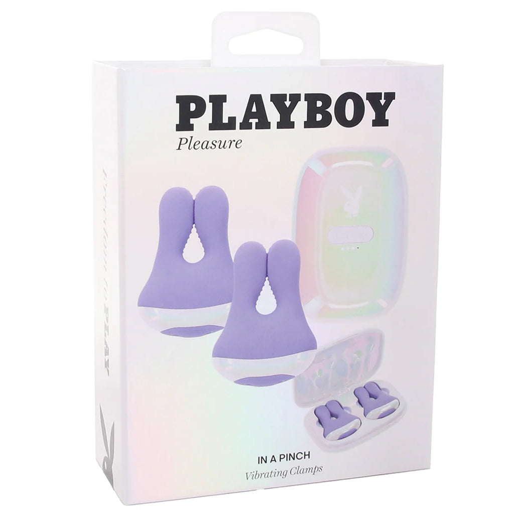 Playboy In A Pinch: Elite Vibrating Nipple Clamps & Recharge Case for Exquisite Sensation