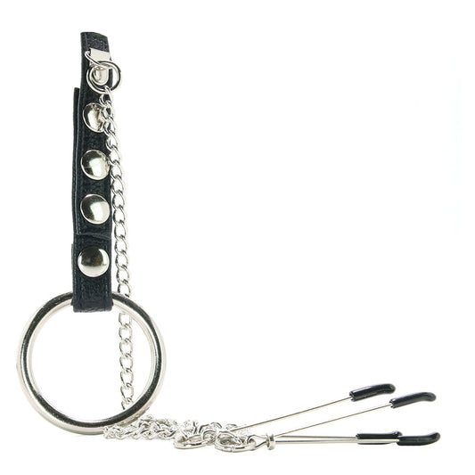 Blue Line Cock Ring with Nipple Tweezers