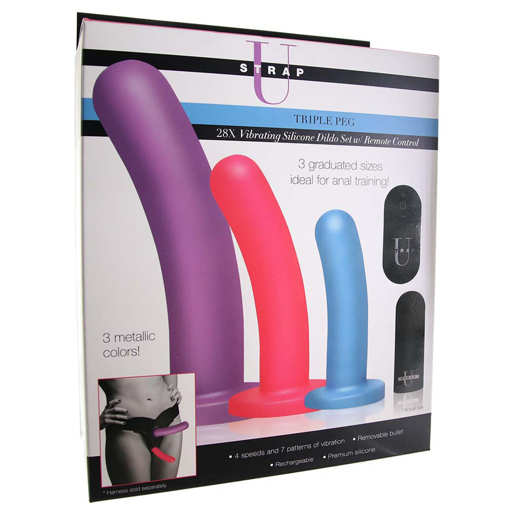 Strap U Strap U Triple Peg Vibrating Silicone Dildo Set - Vibrators - HoneyHugs Canada (View 6)