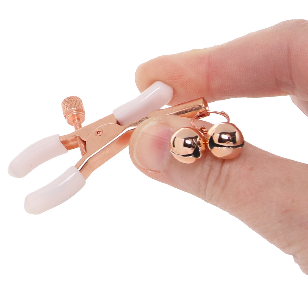 S&M Peaches 'n CreaMe Bell Nipple Clamps: Adjustable Luxury, Rose Gold Chimes & Body-Safe Comfort