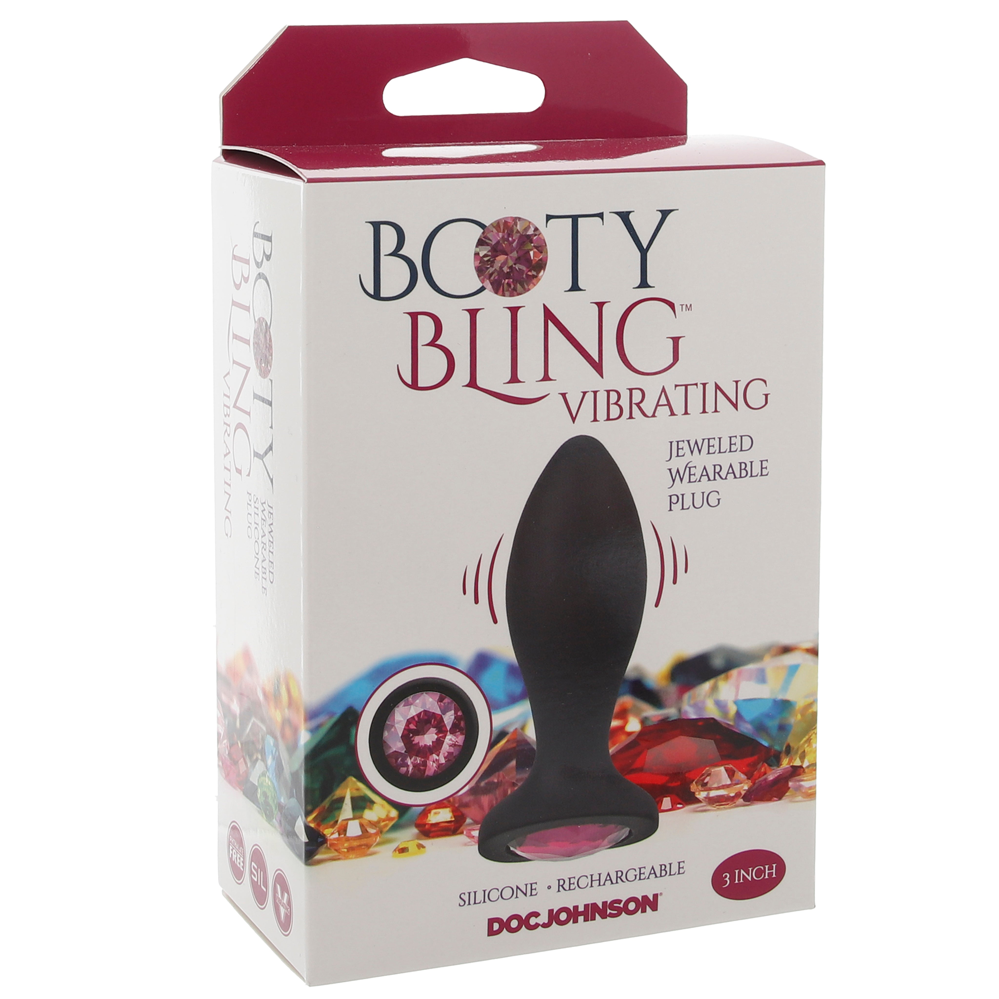 Booty Bling 3 Inch Jeweled Vibrating Butt Plug in Pink