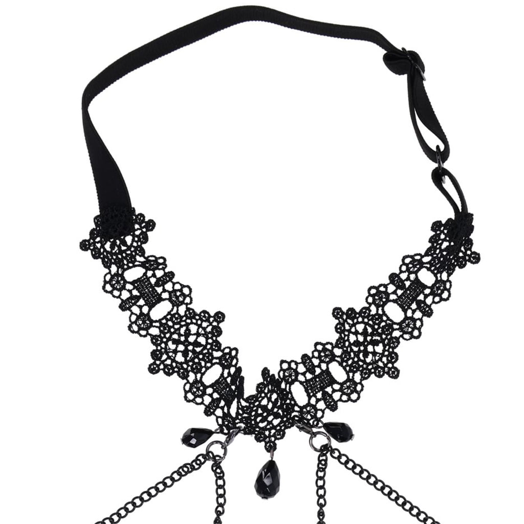 Sex & Mischief: Obsidian Lace Collar with Detachable Nipple Ties – Erotic Elegance