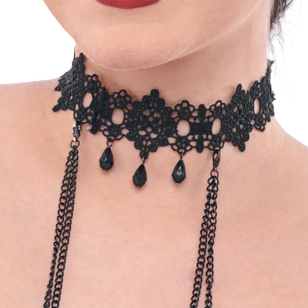Sex & Mischief: Obsidian Lace Collar with Detachable Nipple Ties – Erotic Elegance