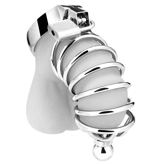 Blue Line Urethral Play Cage: Exquisite Stainless Steel Chastity for Unyielding Control