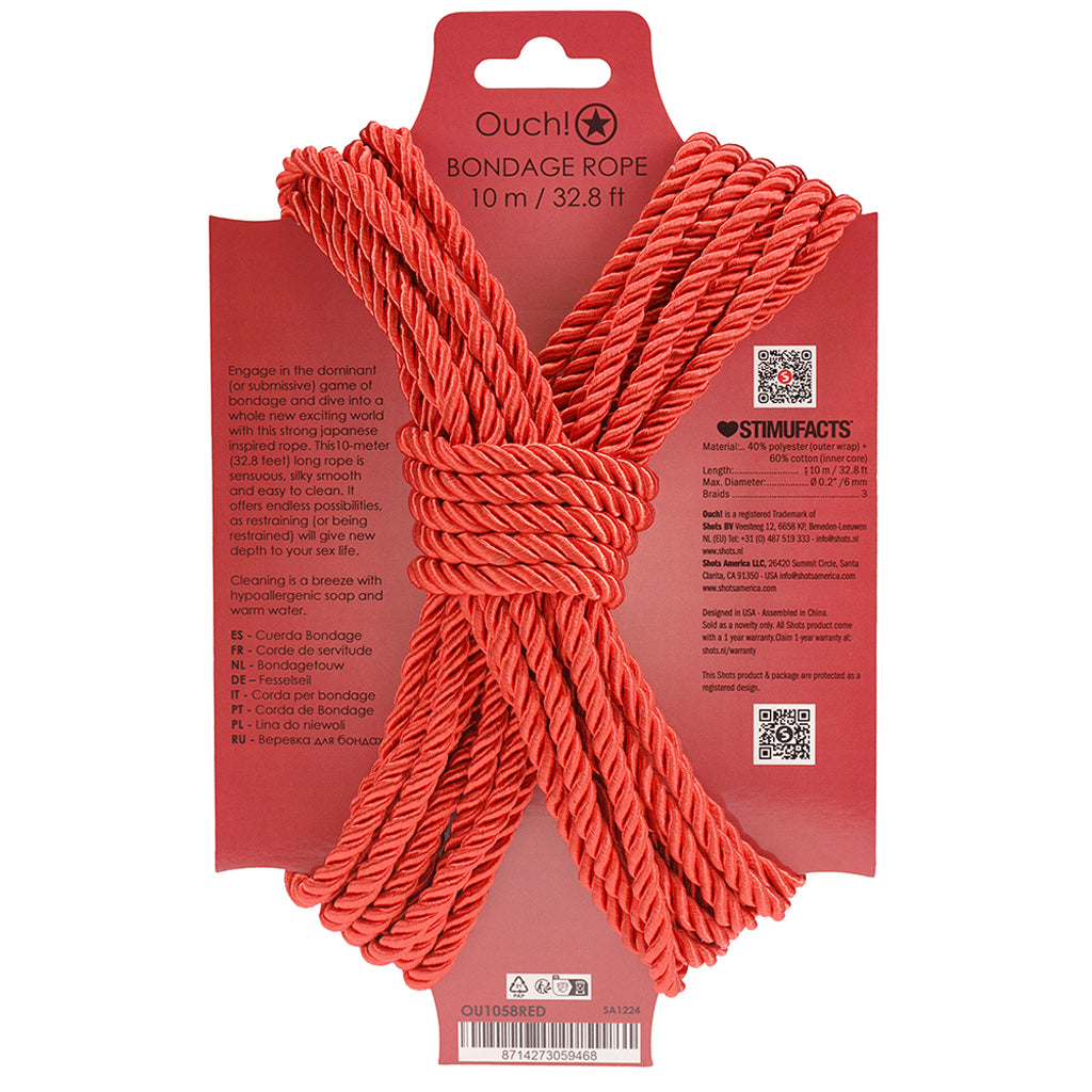 Ouch! Crimson Desire: 32.8'/10m Luxurious Red Bondage Rope