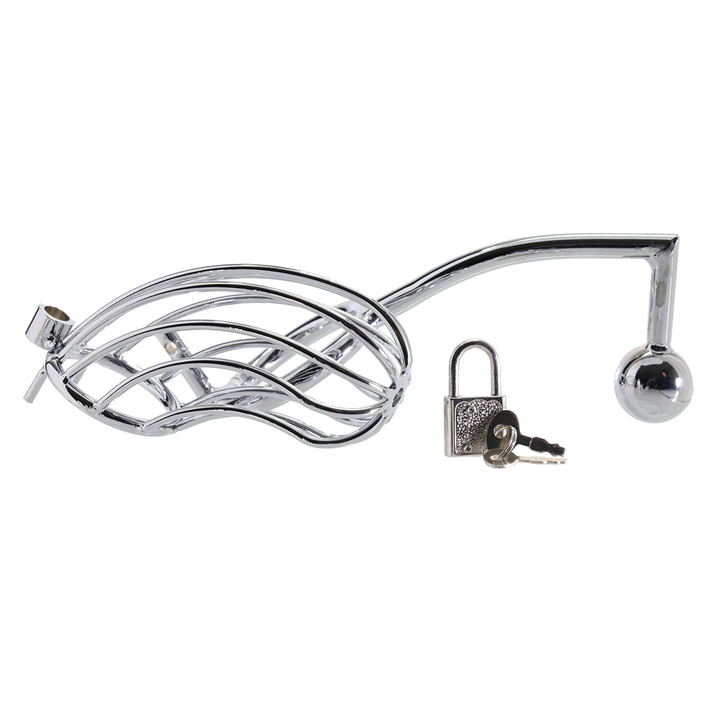 The Blue Line Domination Cage: Stainless Steel Cock Lock & Anal Stimulator for Unyielding Control