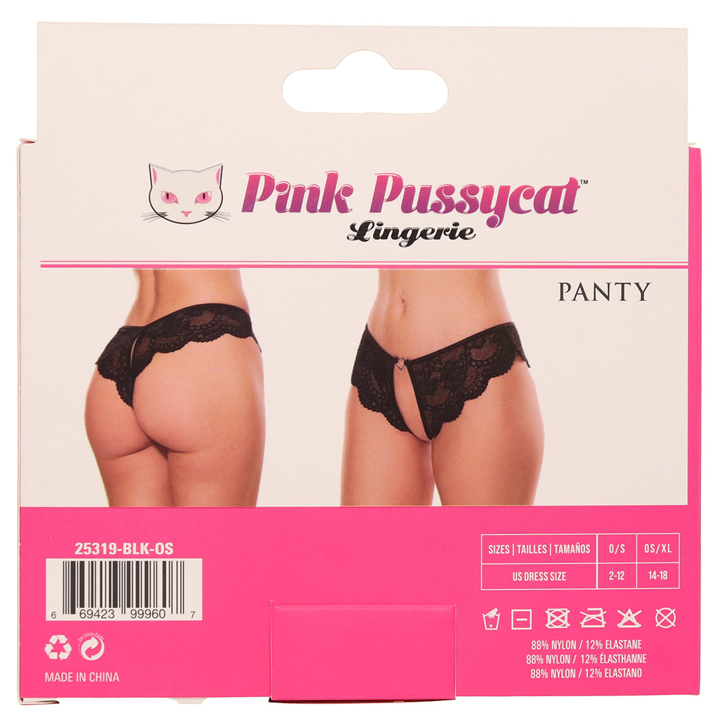Pink Pussycat Black Lace Crotchless Thong | Unleash Your Allure