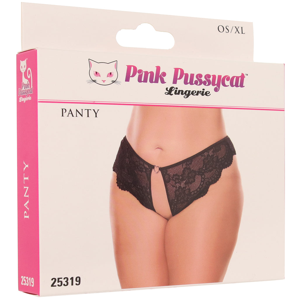 Seductive Black Lace Crotchless Thong Panties - XL | Plus Size
