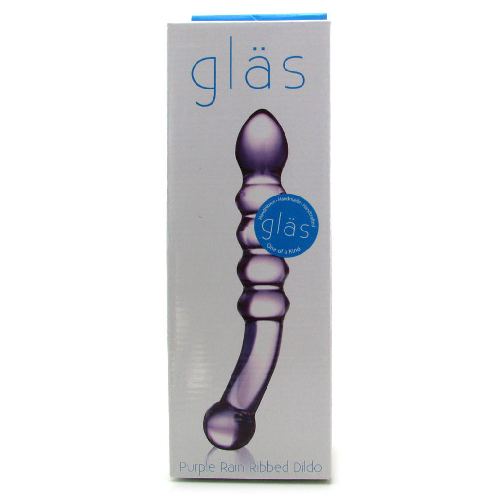 gläs Purple Rain Ribbed Glass Dildo