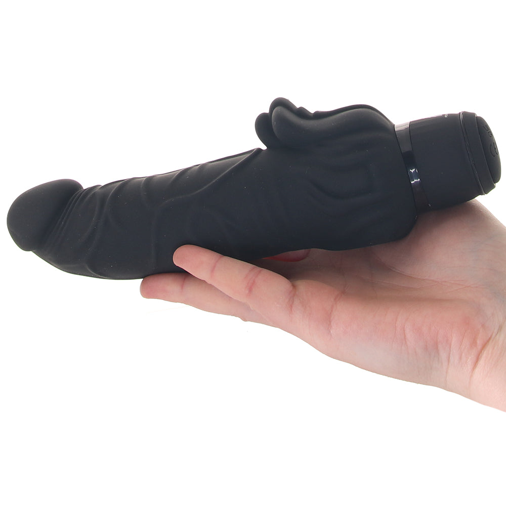 PowerCock 7 Inch Vibe with Clitoral Stimulator in Black