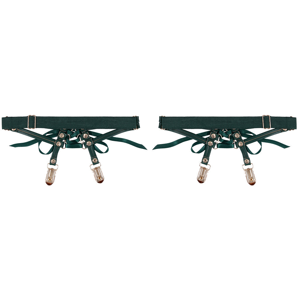 Sex & Mischief Indica Emerald Lace-Up Garters - Seductive Faux Leather Thigh Accessory