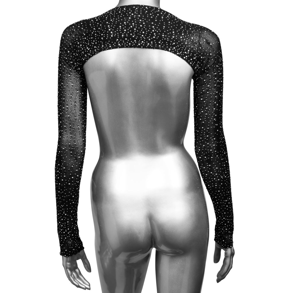 Radiance Opulence: Rhinestone & Mesh Long Sleeve Shoulder Shrug