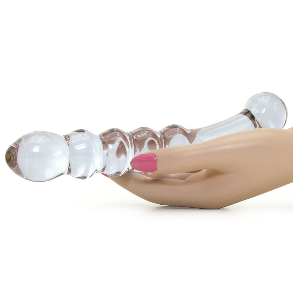 gläs Purple Rain Ribbed Glass Dildo