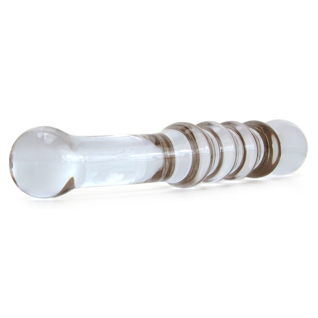 gläs Purple Rain Ribbed Glass Dildo