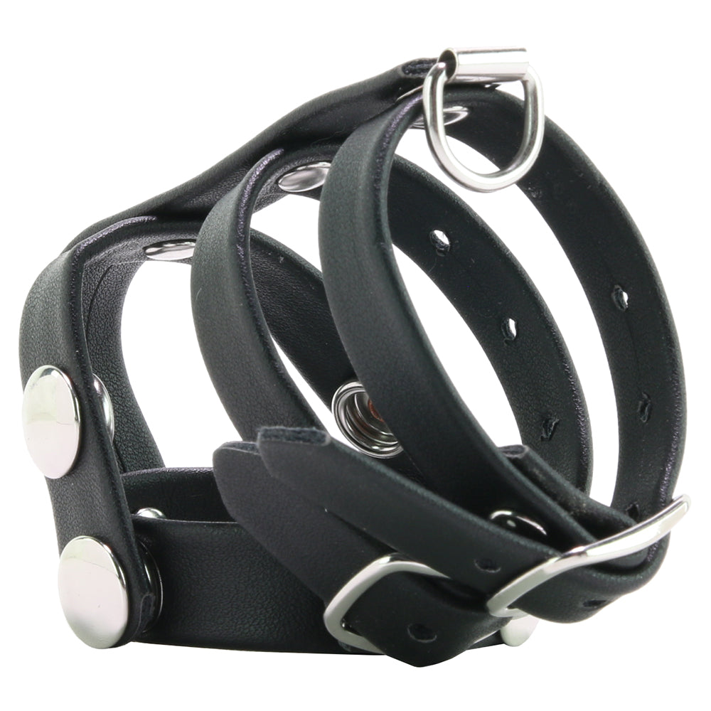 Blueline Men Blue Line Double Cock & Ball Strap with Leash Lead – Faux Leather Power & Pleasure