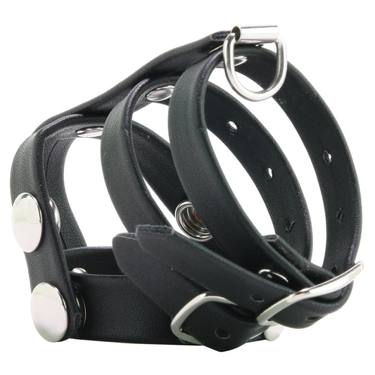 Blueline Men Blue Line Double Cock & Ball Strap with Leash Lead – Faux Leather Power & Pleasure