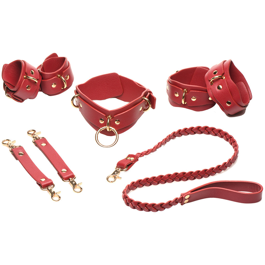 Bedroom Bliss Red Restraints Set | Vegan Leather Cuffs, Collar & Leash