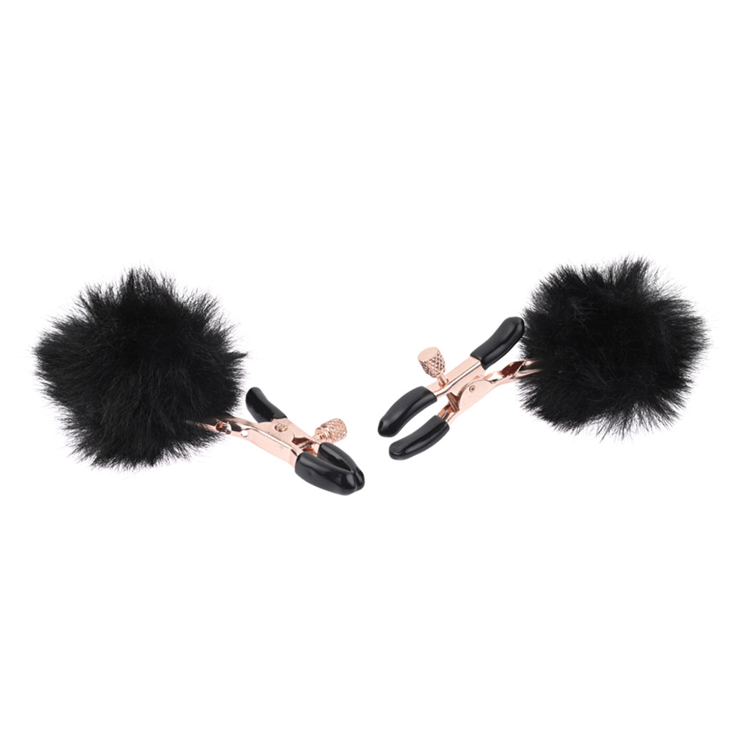 Sex & Mischief Puff Nipple Clamps - Luxurious Fuzzy Sensation
