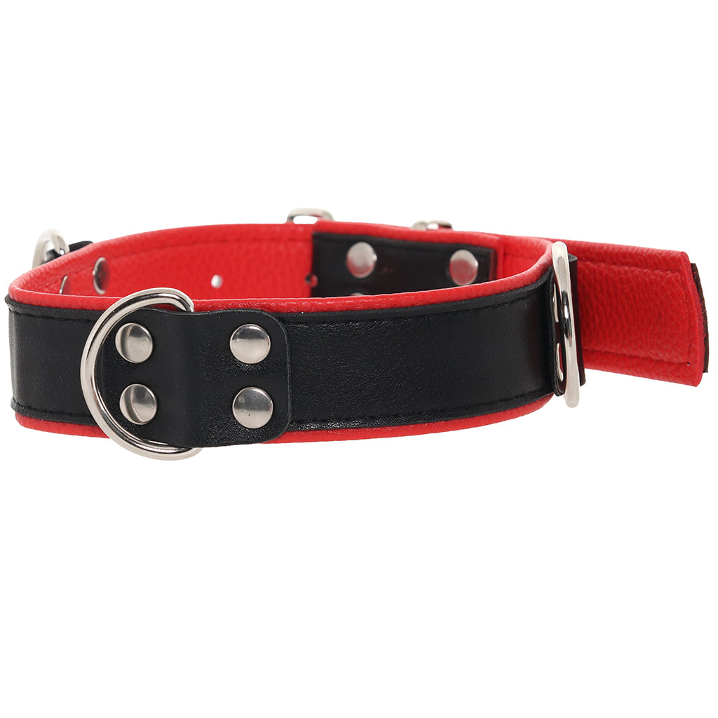 Ouch! Deluxe Bonded Leather Bondage Collar in Red