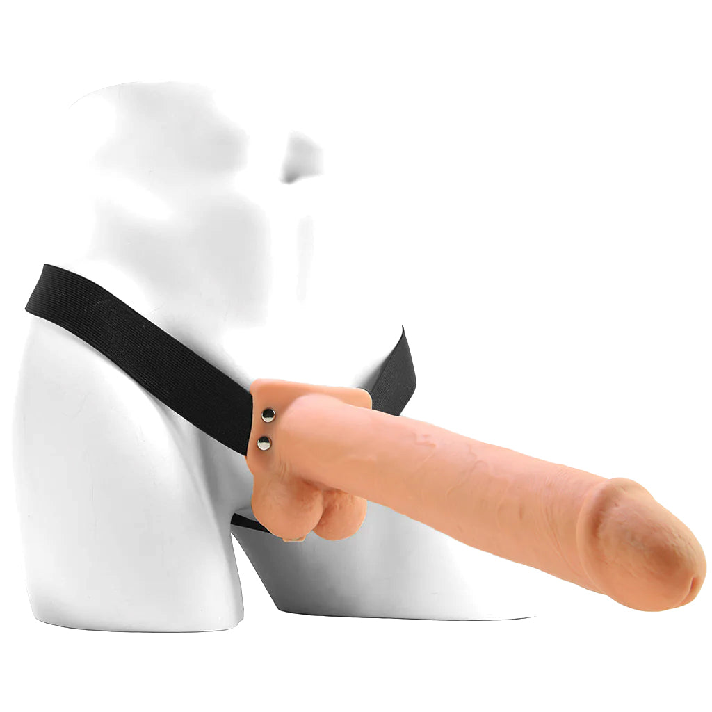 Fetish Fantasy Series 11 Inch Hollow Vibrating Strap-On with Balls in Vanilla - Vibrators - HoneyHugs Canada