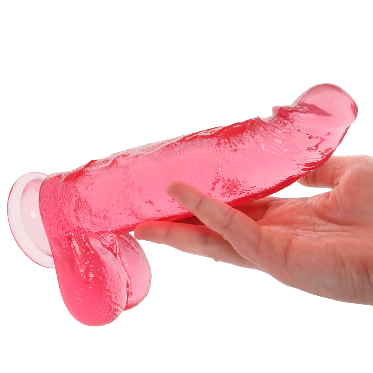 Crystal Jellies 8 Inch Curved Ballsy Dildo in Pink