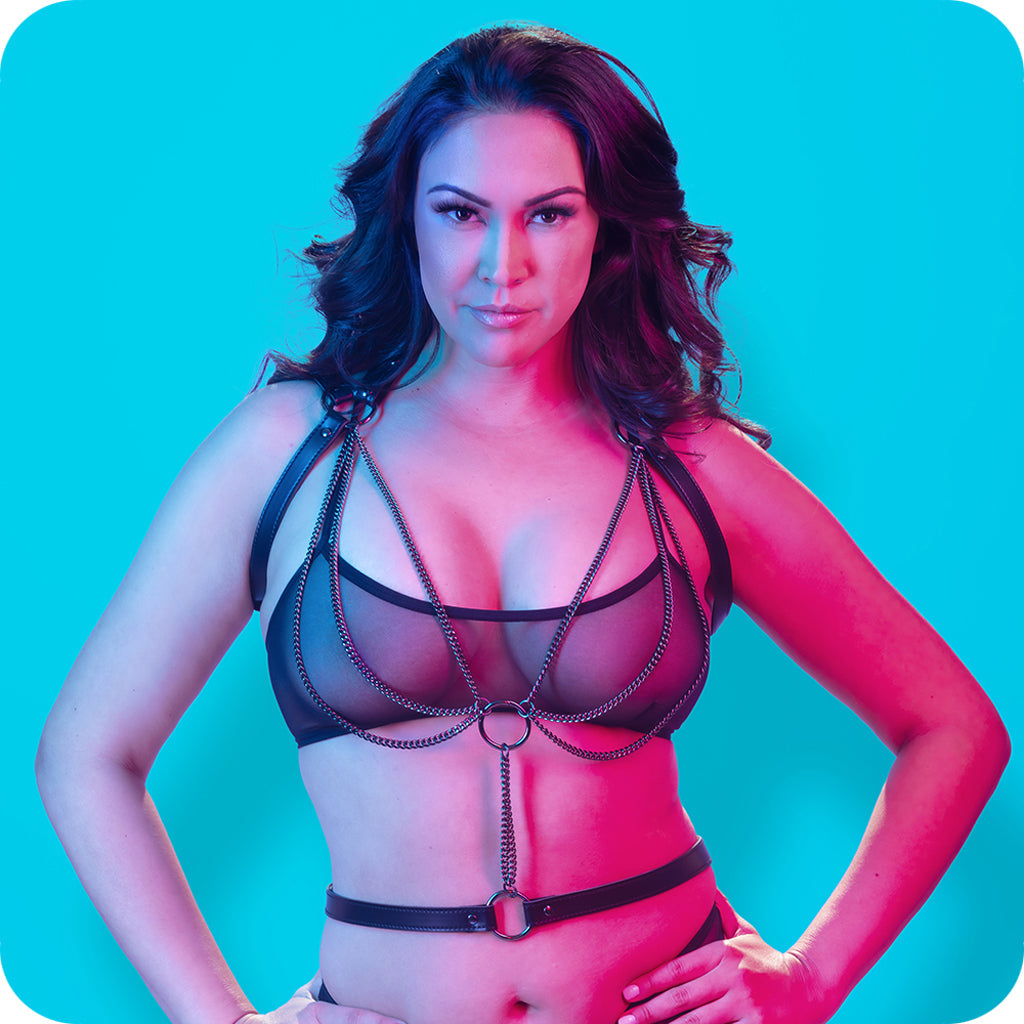 Euphoria XL Multi-Chain Halter Harness: Luxurious Velvet-Lined Bondage Accessory
