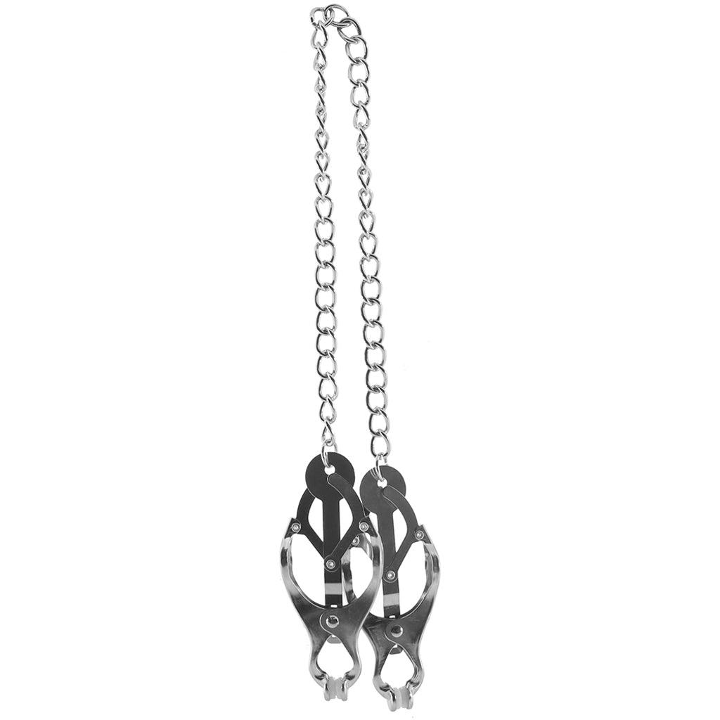 Lux Fetish Japanese Clover Nipple Clips – Opulent Golden Chain for Intense Pleasure