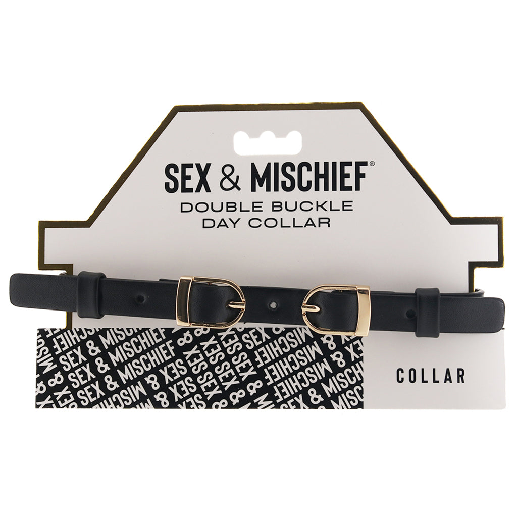 Sex & Mischief Double Buckle Day Collar | Luxe Vegan Leather & Gold