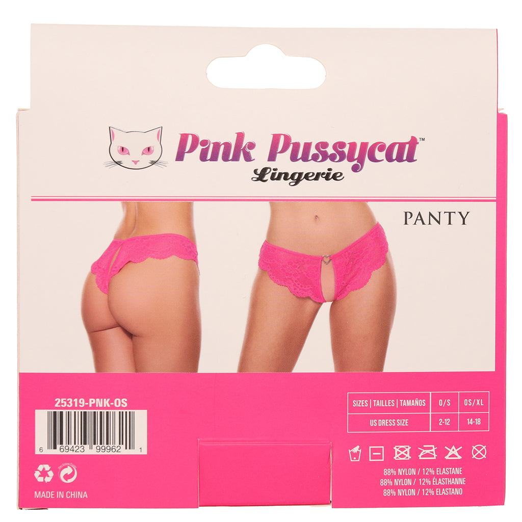Pink Pussycat Seductive Pink Lace Crotchless Thong Panties