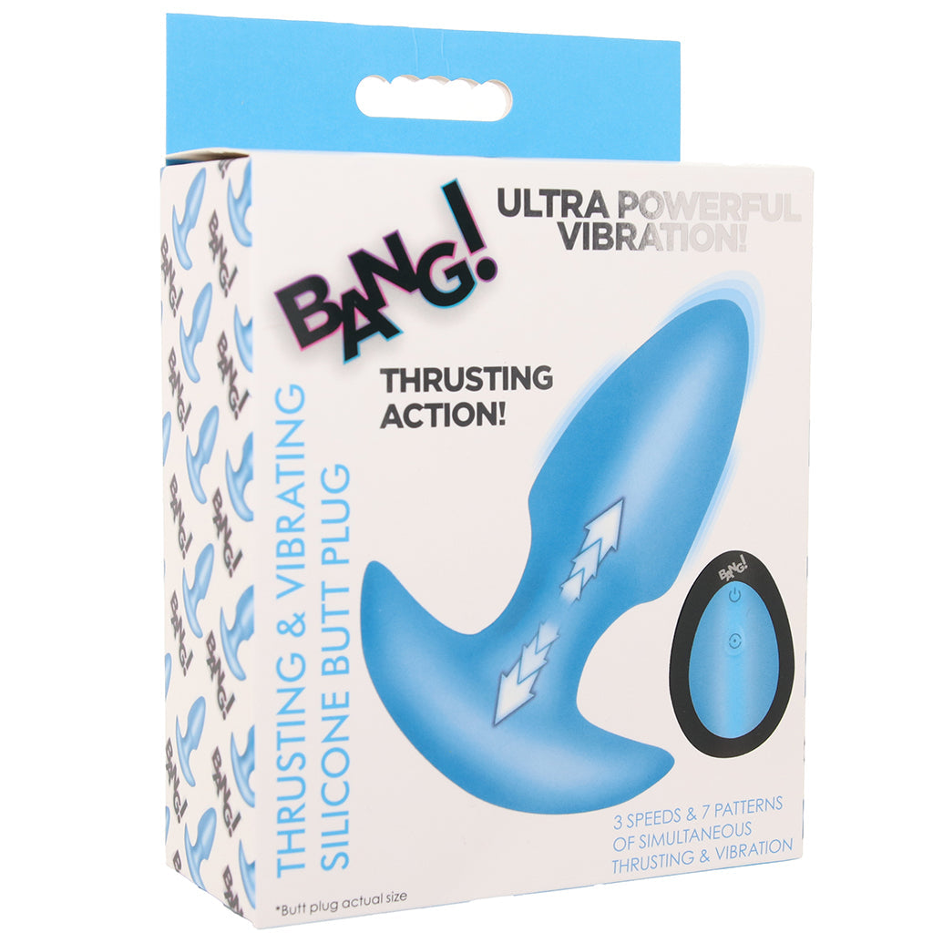 Symphony of Sensation: Bang! Blue Thrusting & Vibrating Silicone Butt Plug with Wireless Remote