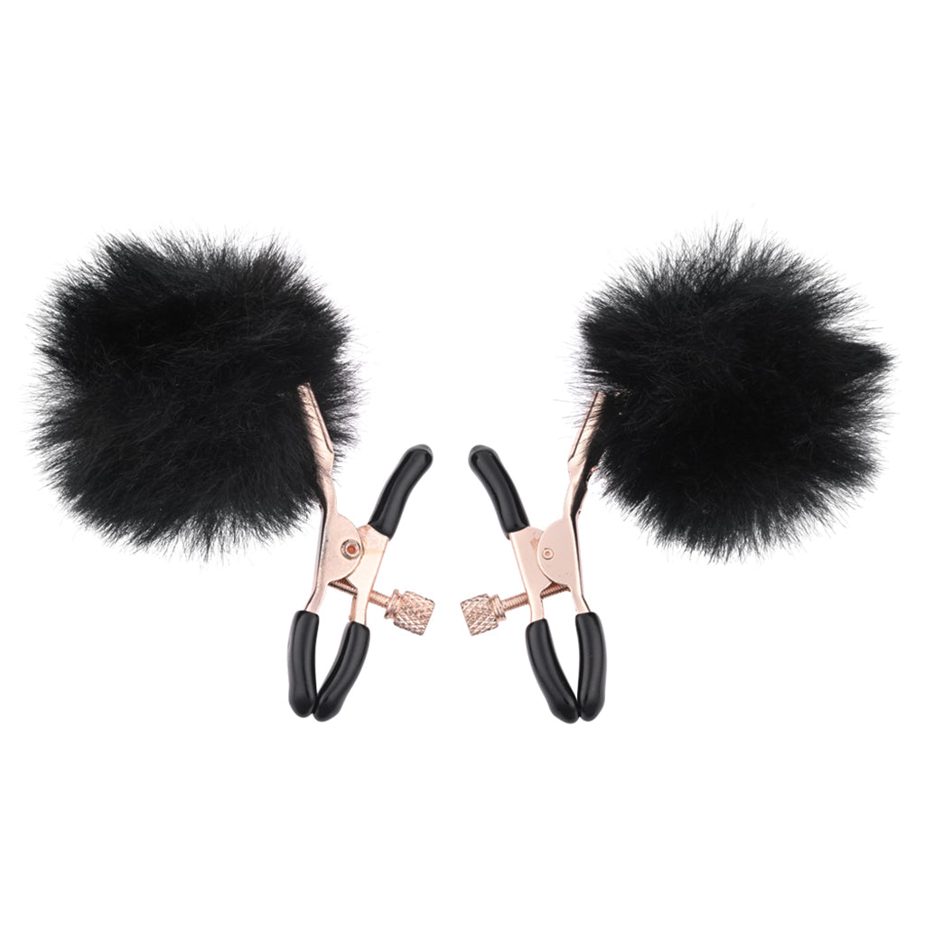 Sex & Mischief Puff Nipple Clamps - Luxurious Fuzzy Sensation