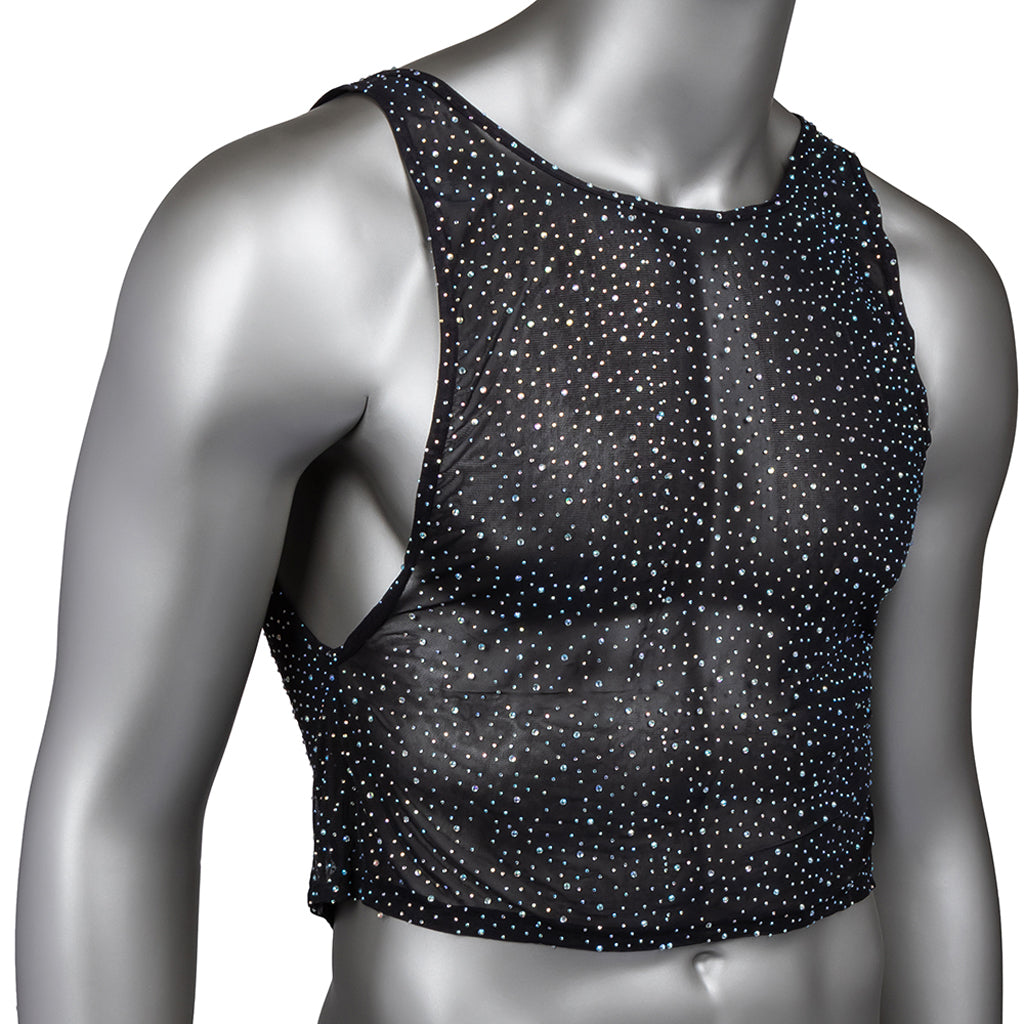 Radiance Iridescent Muscle Tank: Sheer Mesh & Sparkling Rhinestones