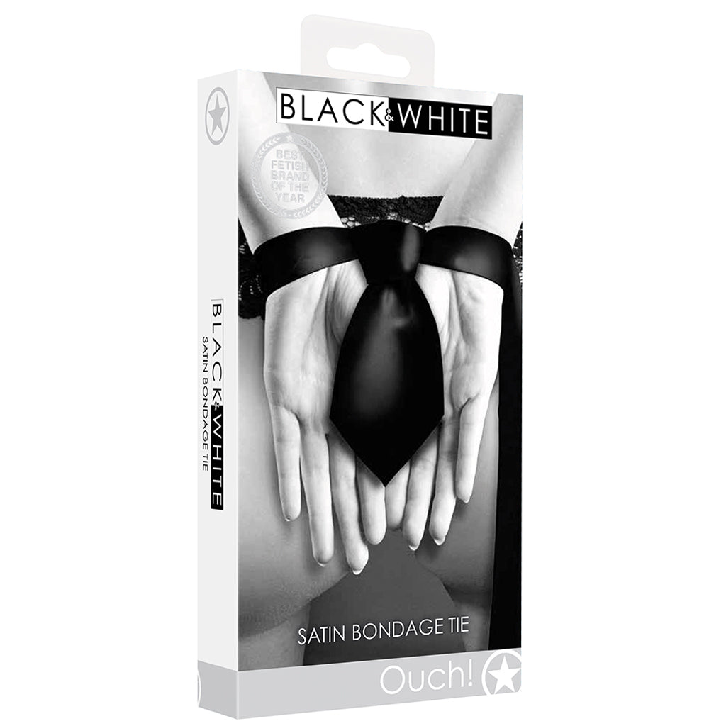Ouch! Deluxe Black & White Satin Bondage Tie - Versatile Restraint & Seductive Accessory