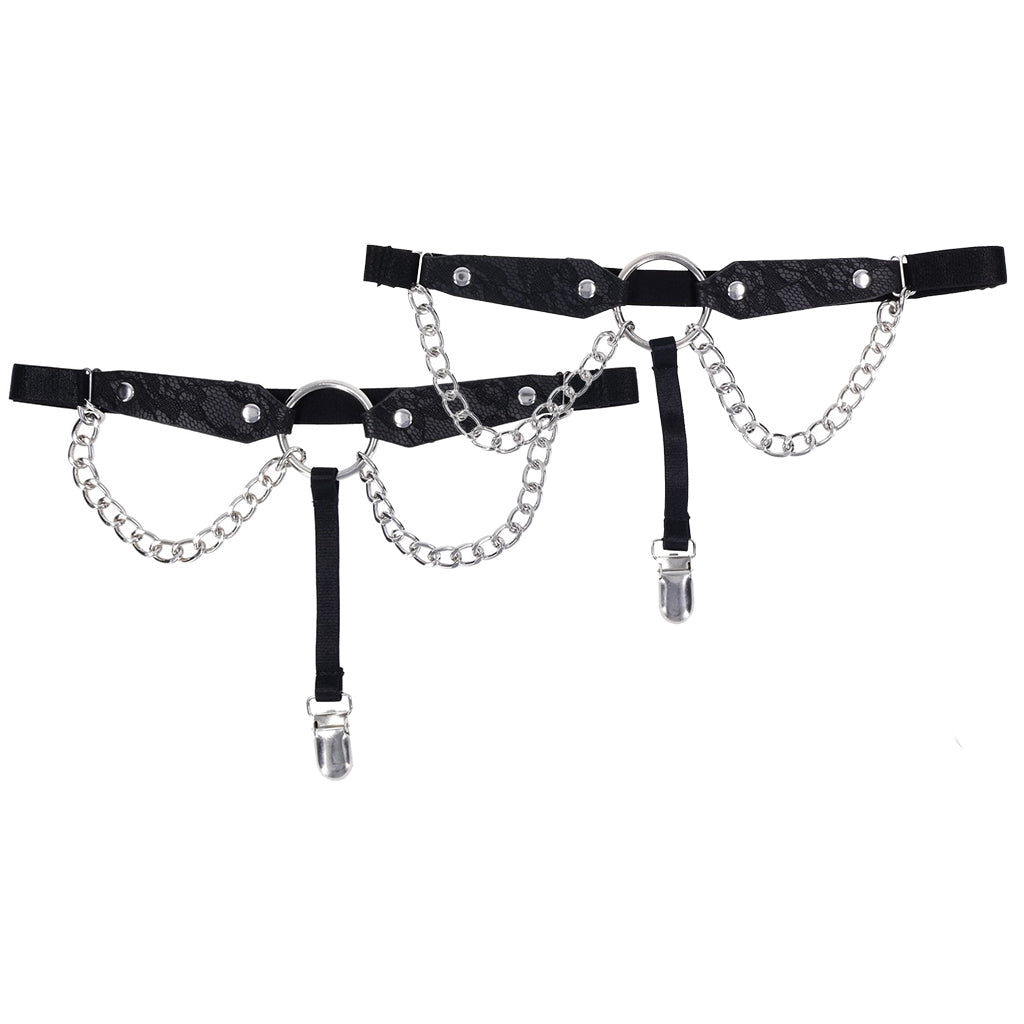 Sex & Mischief Chain Lace Thigh Garters | Seductive Faux Leather & Metal Detail