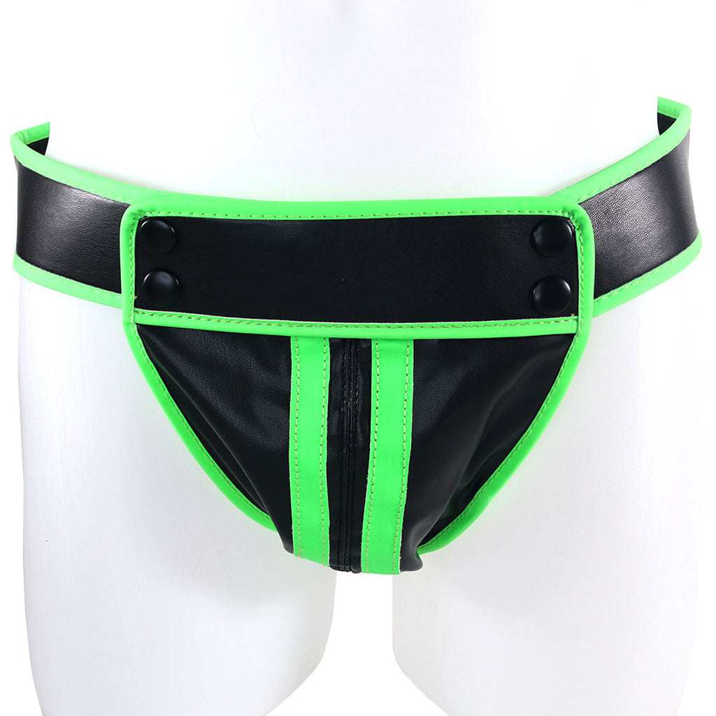 Ouch! Glow In The Dark Striped Vegan Leather Pouch Jock Strap S/M
