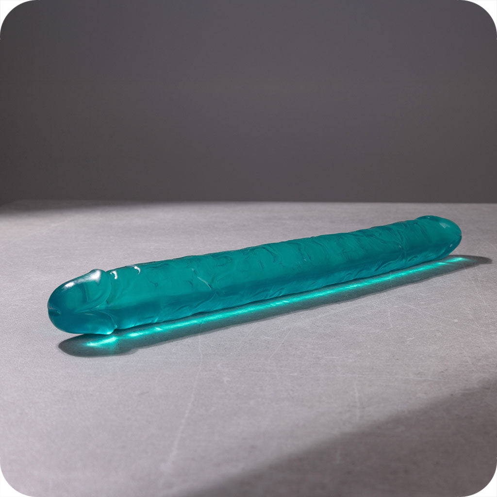 RealRock Crystal Jelly 18 Inch Double Dildo in Turquoise