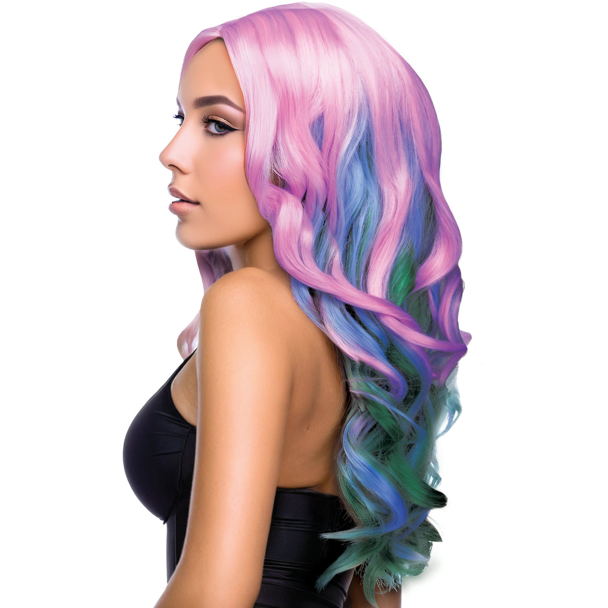 Ariel Curly Wig in Pink & Turquoise