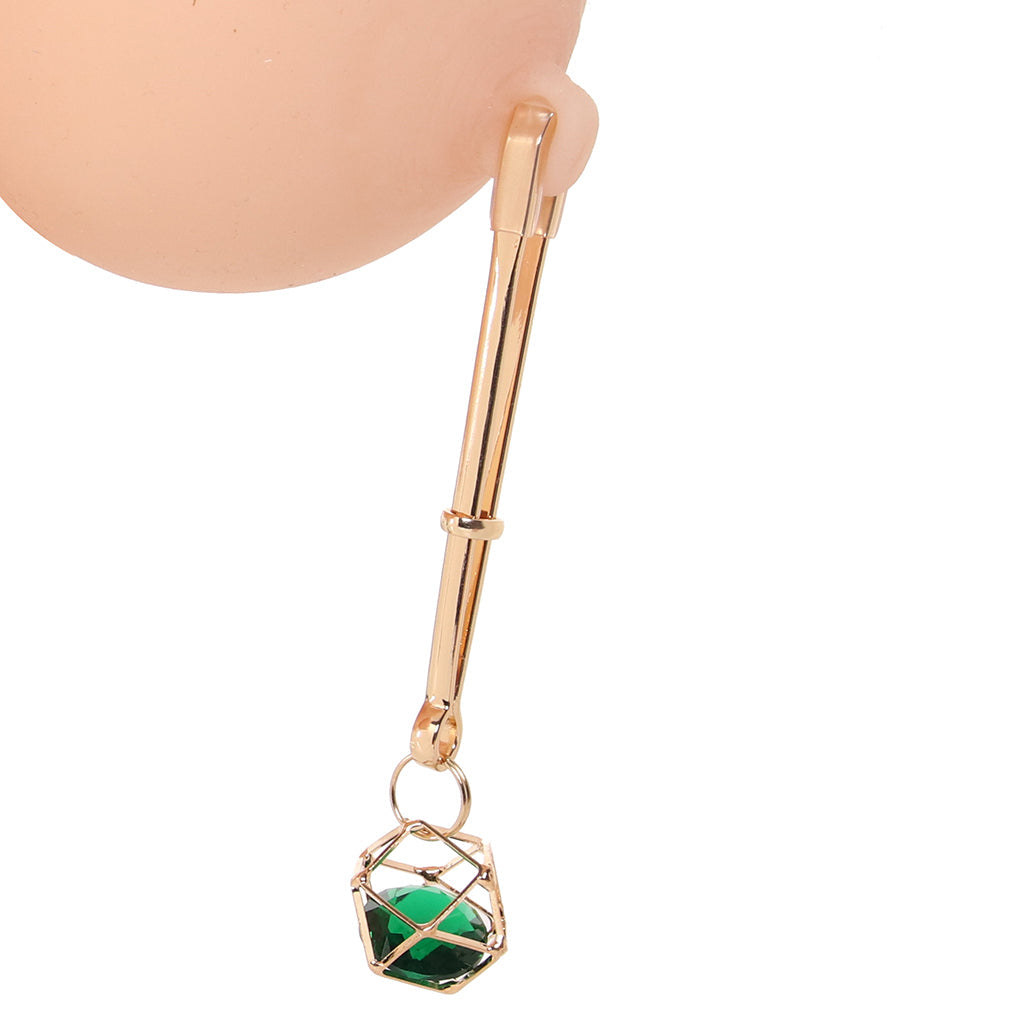 Indica Crystal Nipple Clips by Sex & Mischief - Adjustable Emerald & Gold Luxury