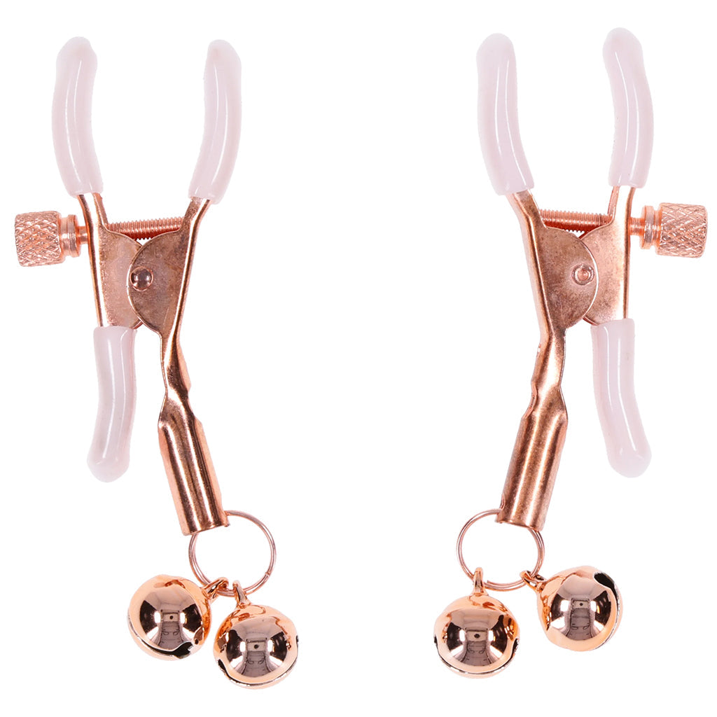 S&M Peaches 'n CreaMe Bell Nipple Clamps: Adjustable Luxury, Rose Gold Chimes & Body-Safe Comfort