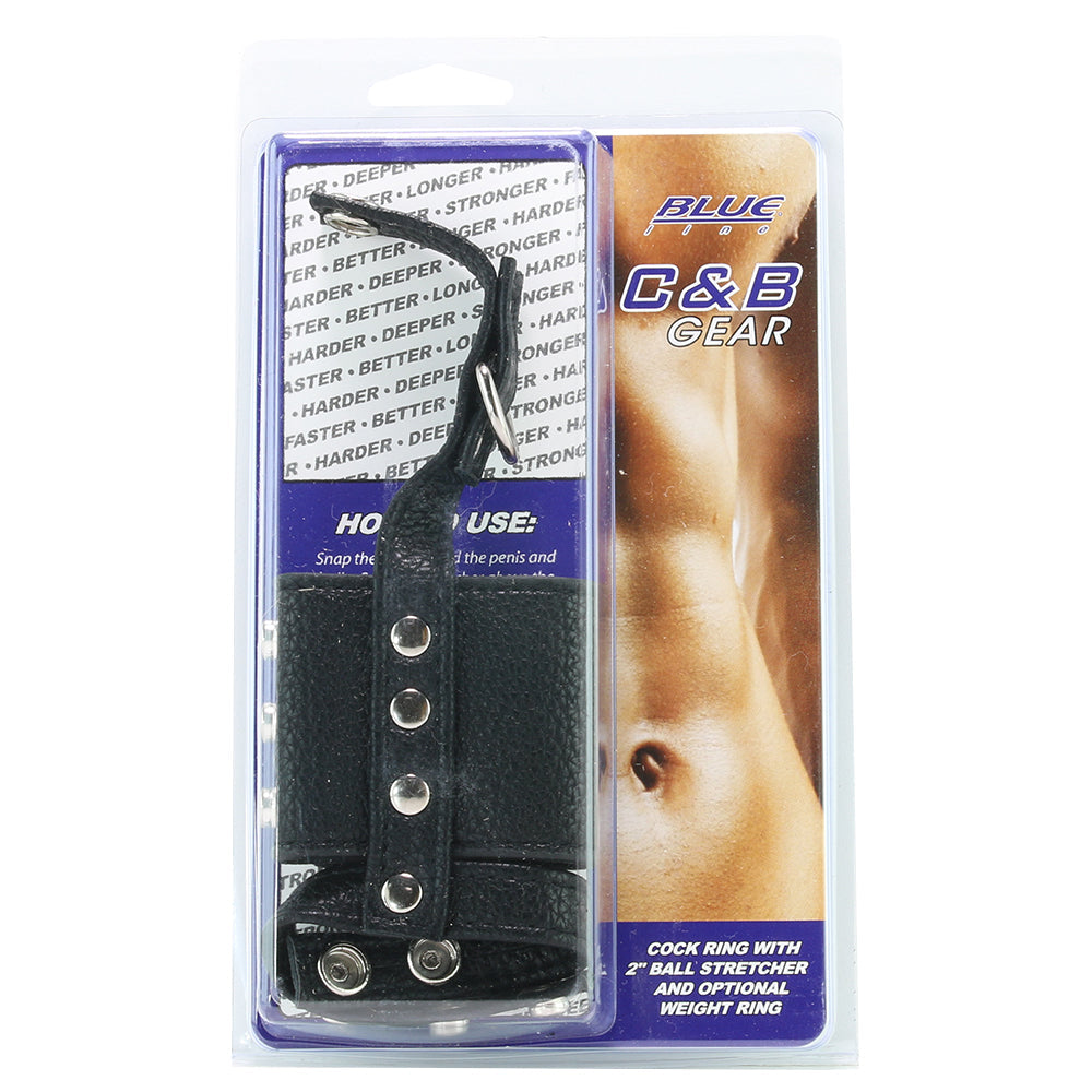 Blueline Men's Elite Faux Leather Cock Ring with 2-Inch Ball Stretcher & Weight