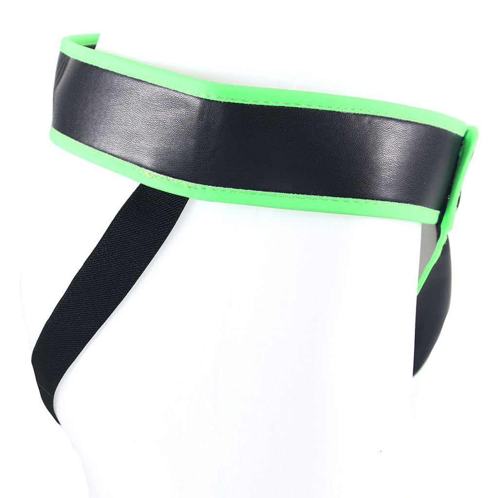 Ouch! Glow In The Dark Striped Vegan Leather Pouch Jock Strap S/M