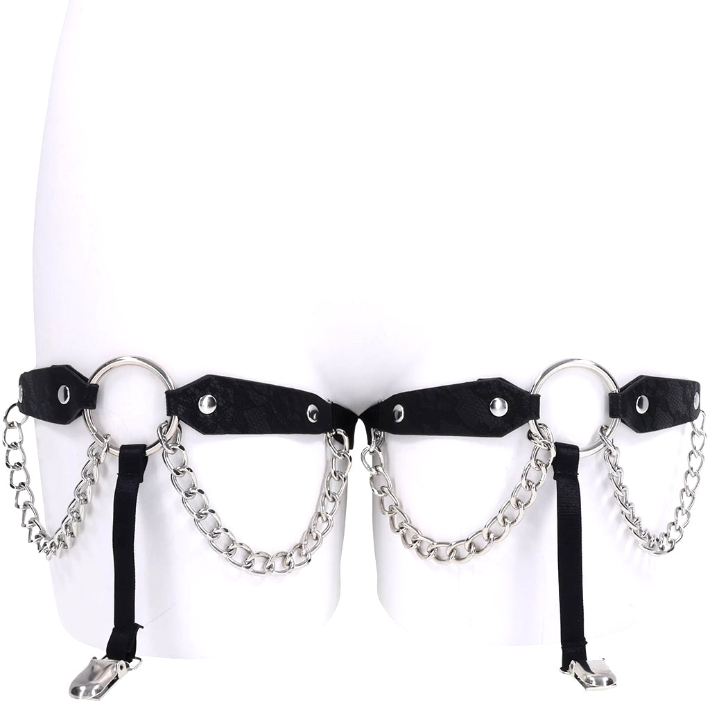 Sex & Mischief Chain Lace Thigh Garters | Seductive Faux Leather & Metal Detail