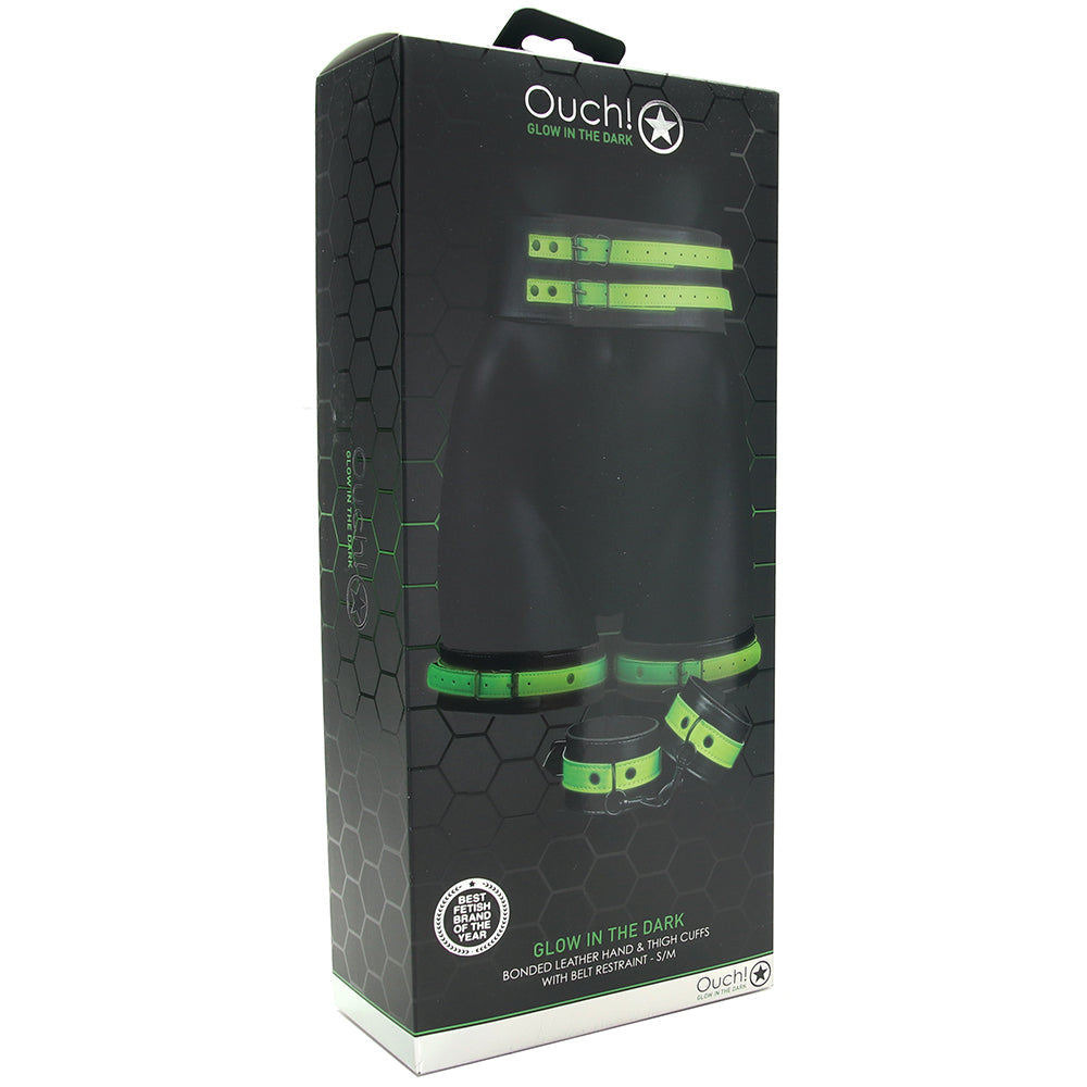 Ouch! Electrifying Glow: Vegan Leather Bondage Belt & Cuffs | Small-Medium