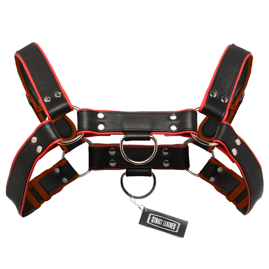 Strict Leather English Bulldog Harness: Master Your Style - Premium Red & Black Bondage