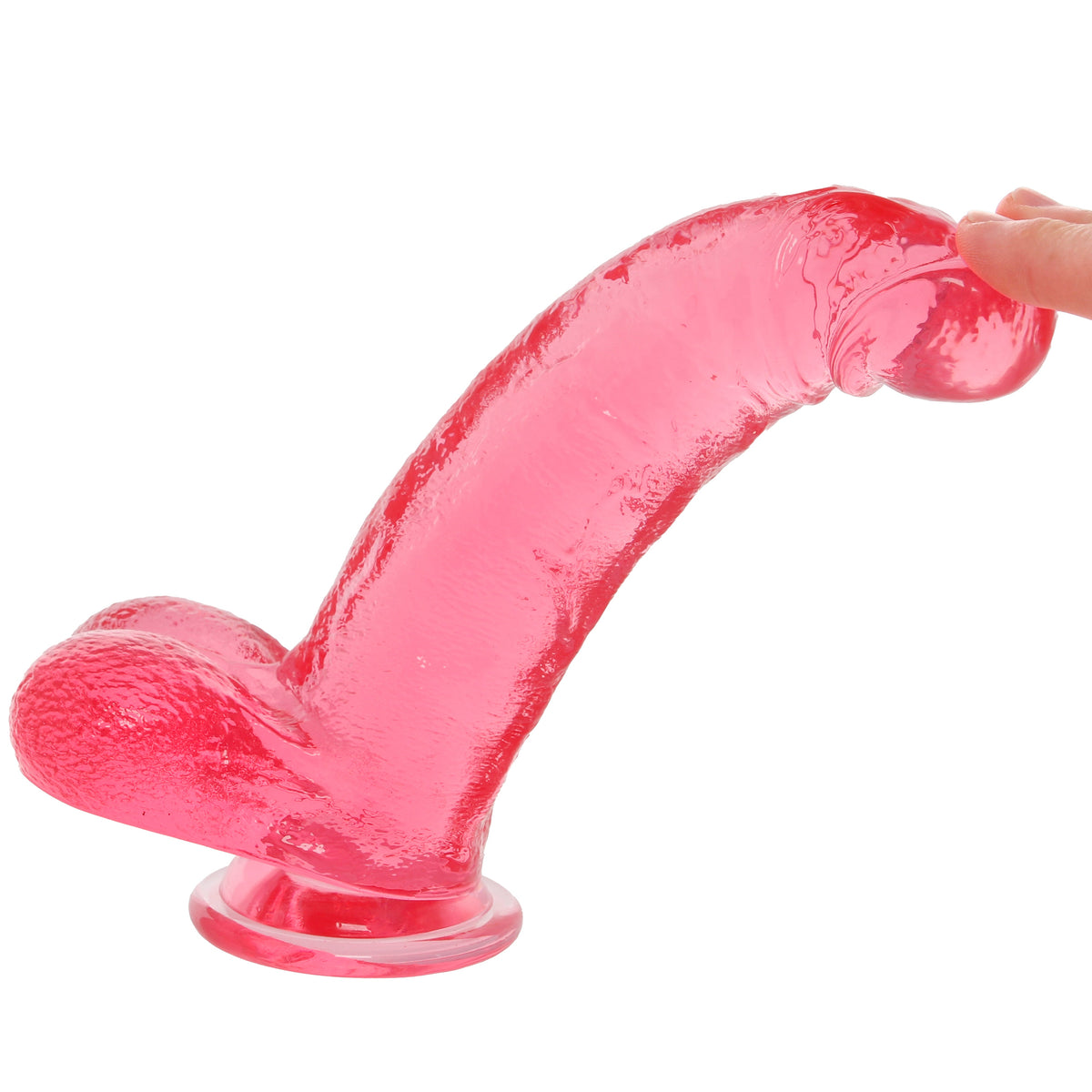 Crystal Jellies 8 Inch Curved Ballsy Dildo in Pink