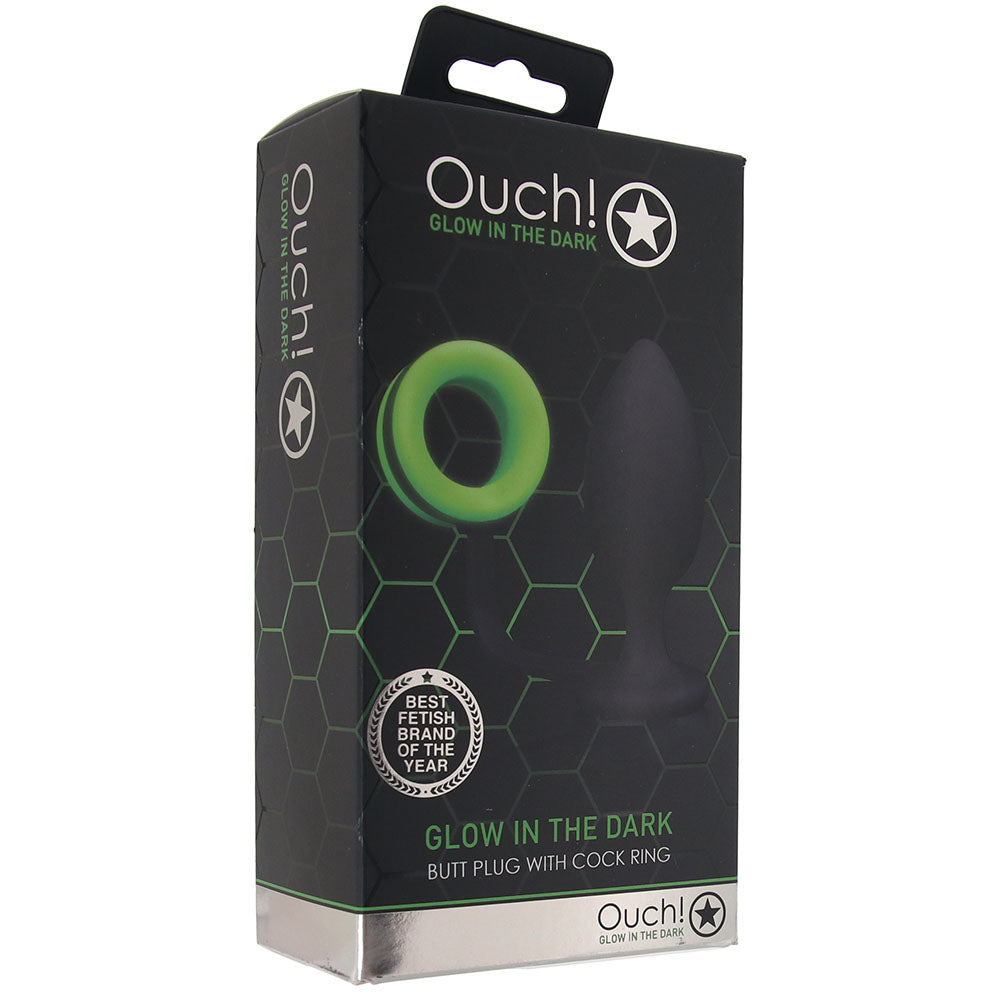 Ouch! Luminescent Pleasure: Glow-in-the-Dark Dual-Action Butt Plug with Cock Ring