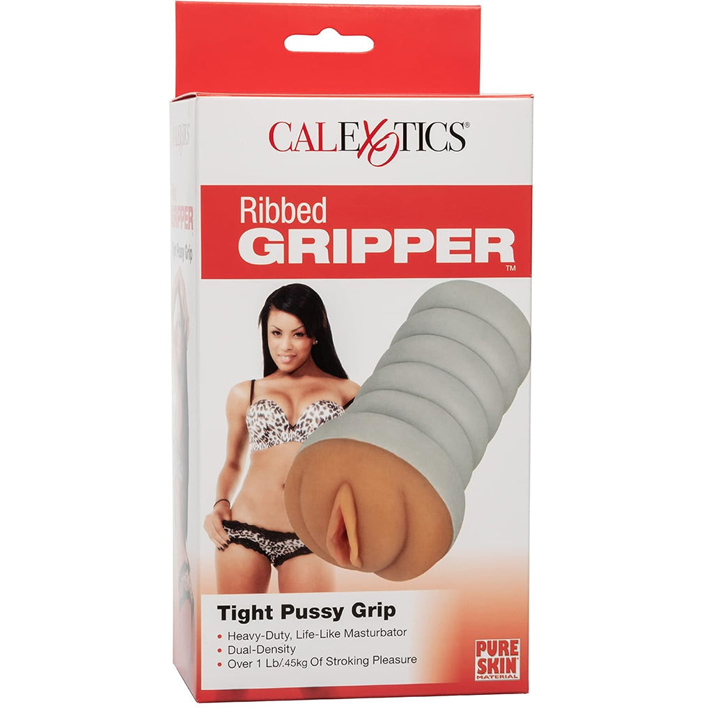 Ribbed Gripper Tight Pussy Stroker in Brown